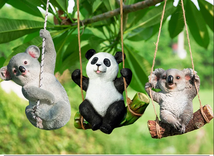 resin statue lovely Swing koala panda model Figurines landscape sculpture outdoor Courtyard gardening tree decoration a0115