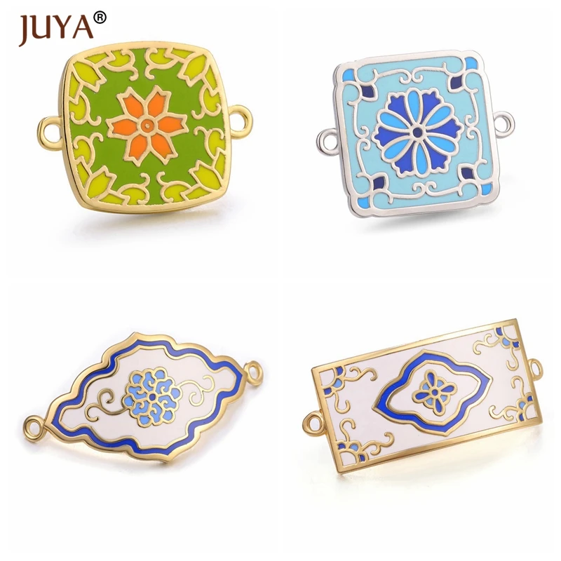 Juya Latest High Quality Copper Metal with Colour Enamel Design Charm Connectors Accessories For Jewelry Making DIY Craft