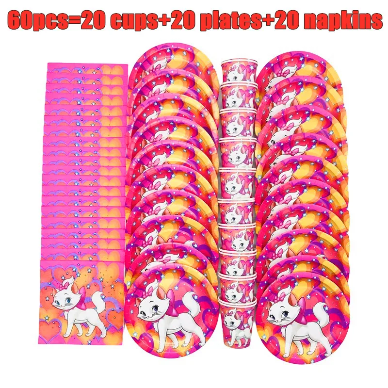 Marie Cat Theme Birthday Party Decoration Supplies Disposable Tableware Paper Plates Cups Napkins Kids Baby Shower Favors Set