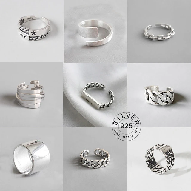 Vintage Silver Color Metal Punk Letter Open Rings Design Finger Rings for Women men Party Jewelry Gifts LETTER