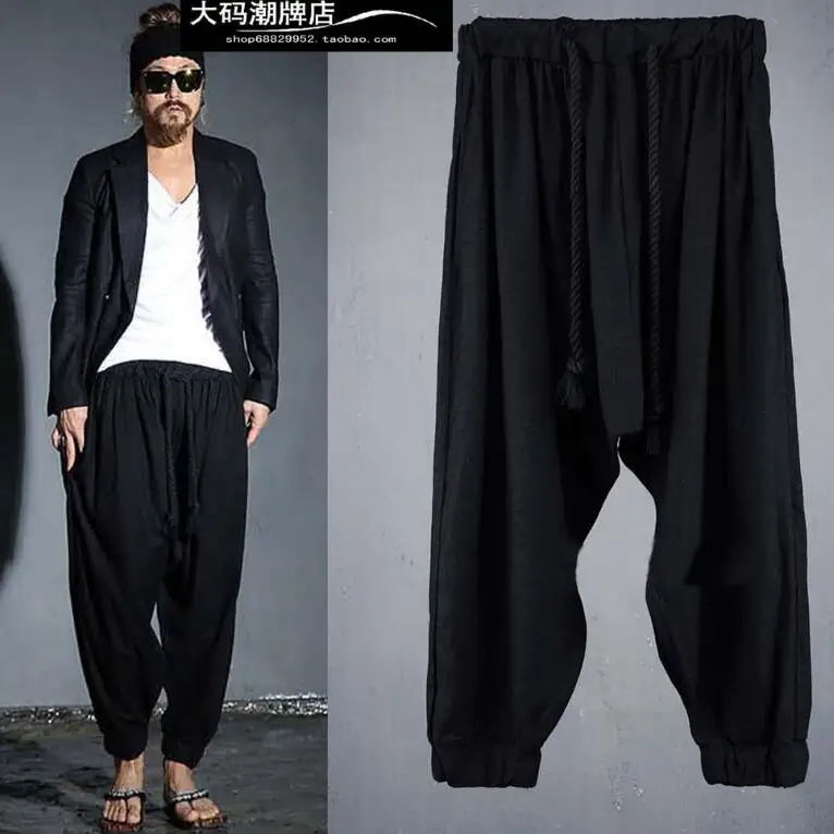 

27-46 2024 Men's Hair Stylist Low Grade Cross Pants Hanging Crotch Wide Leg Pants Harem Pants Plus Size Costumes