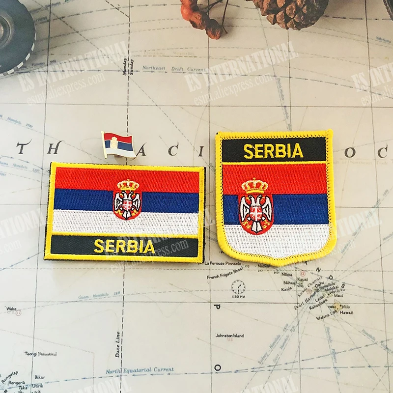 SERBIA National Flag Embroidery Patches Badge Shield And Square Shape Pin One Set On The Cloth Armband Backpack Decoration Gifts