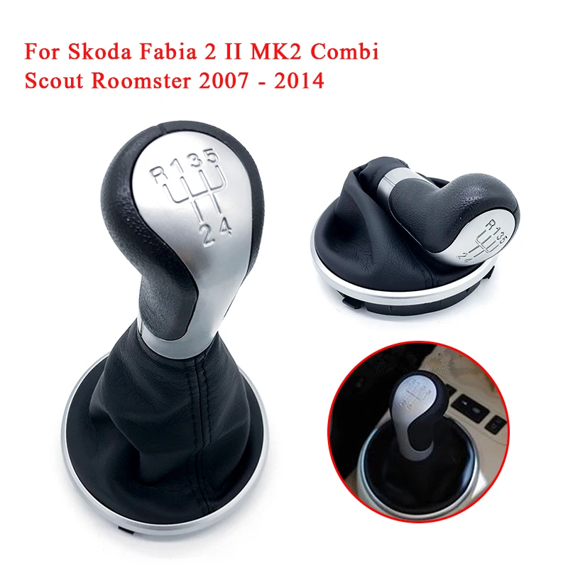Dla Skoda Fabia 2 II MK2/pasażerskie minibusy Scout Roomster 2007 2008 2009 2010 2011 2012 2013 2014 gałka dźwigni zmiany biegów z skórzane buty