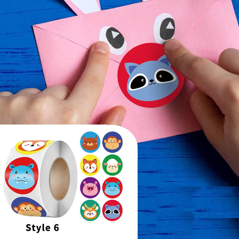 Autocollants ronds d'animaux de dessin animé 1 pouce, étiquette de récompense pour enfants, papeterie décorative fournitures scolaires pour enseignants, 100 à 500 pièces