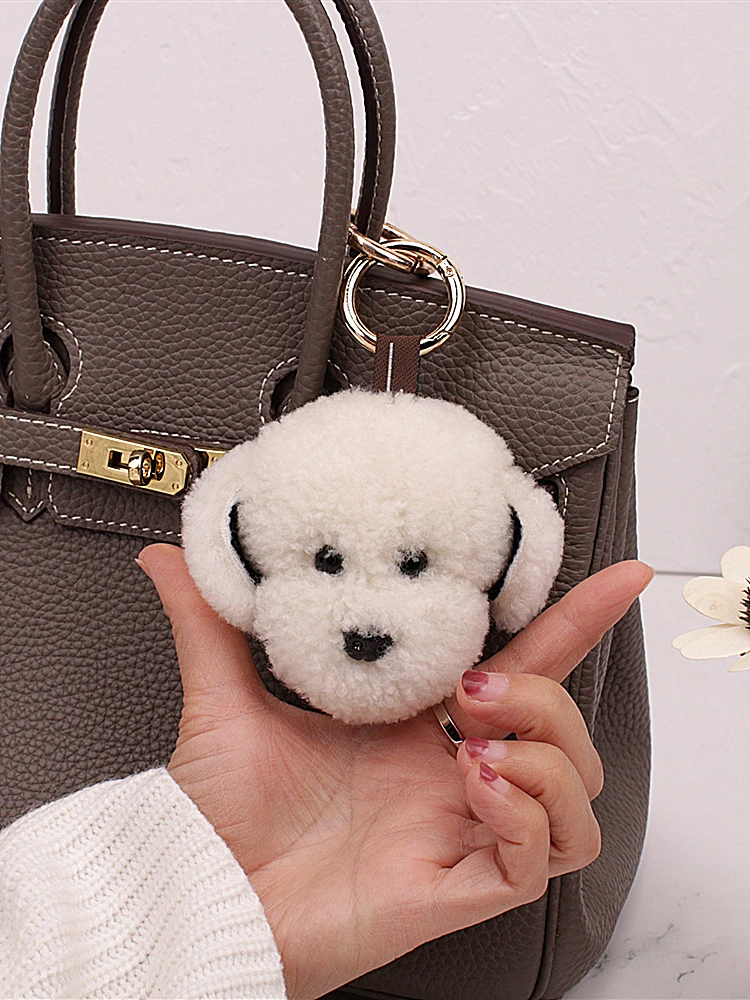 Real Lamb Fur Pompom Keychain Women Fluffy Teddy Dog Puppy Toy Doll Fur Keychain Animal Cute Bag Charms Gift