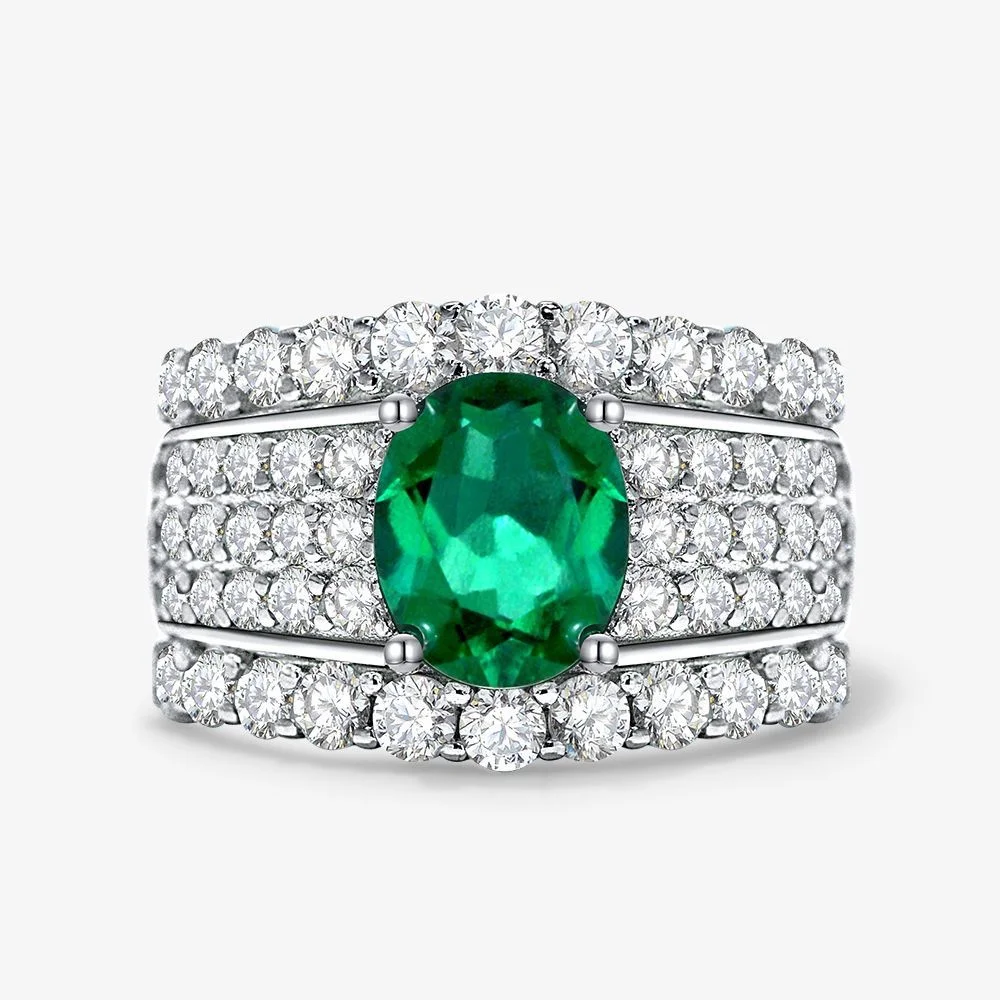 

100% 925 Sterling Silver 7*9mm Oval Lab Grown Emerald Full High Carbon Diamond Rings For Women Sparkling Fine Jewelry Gift