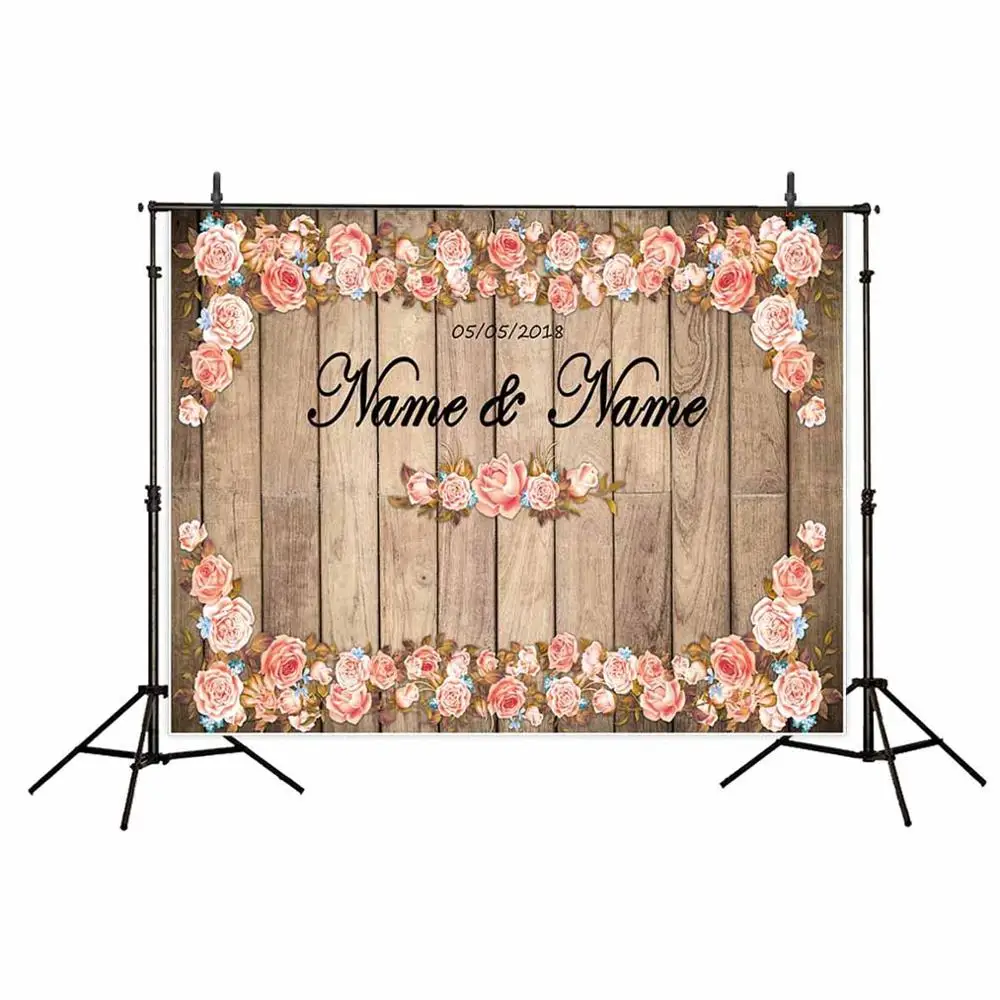 Allenjoy Wedding Photography Backdrop Spring Rustic Wooden Flower Party Glitter Love Background Curtain Photocall Photozone