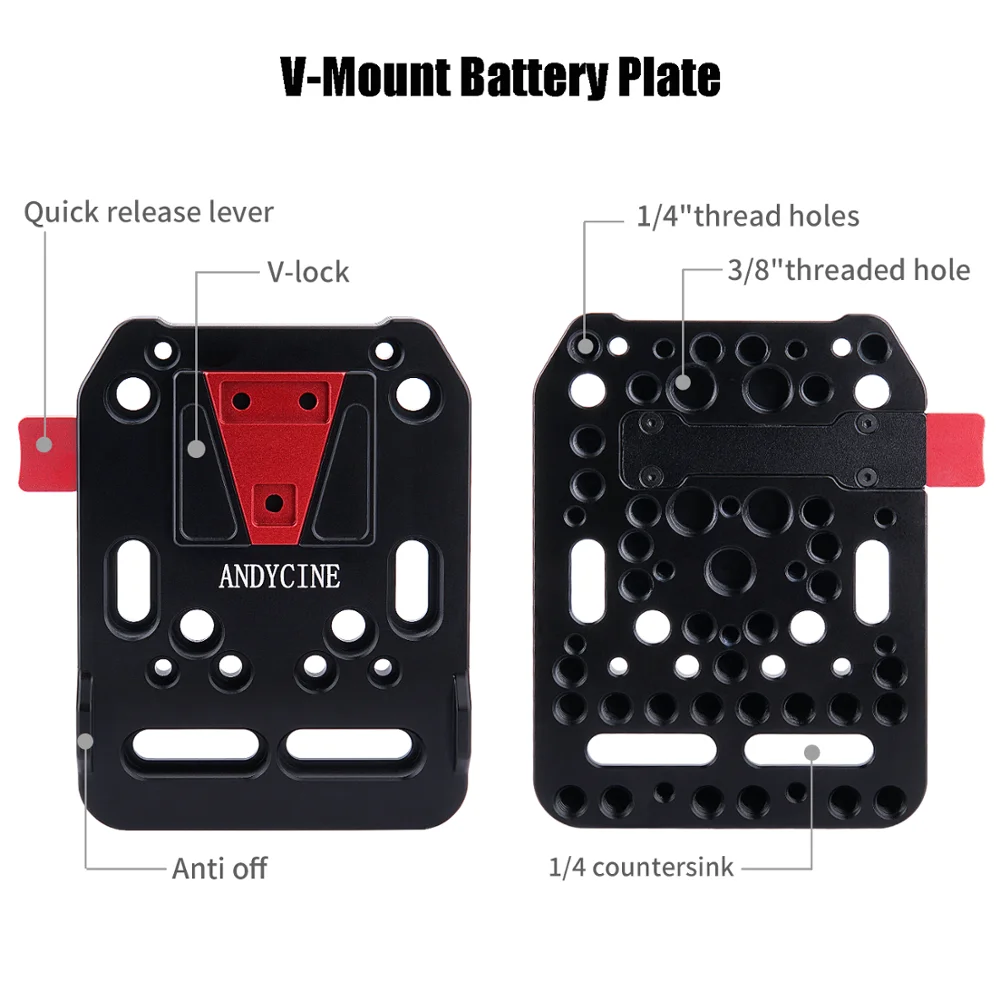 Andycine Pocket V-Mount Battery Plate Quick Release V-Lock Assembly Female V-Dock Male with 15mm Rod Clamp