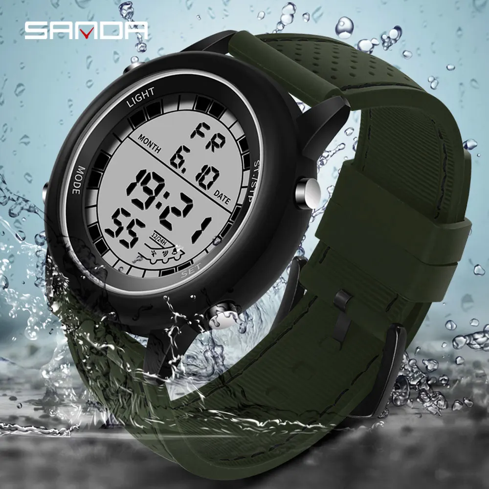 Sanda Brand Luxury Men Sport Wrist Watch Stopwatch Chronograph Motion Bracelet Led Luminous Display Digital Clock Mens Relojes