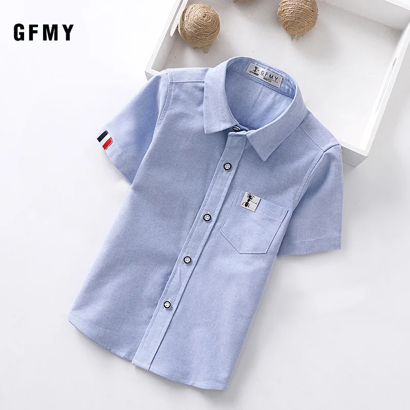 GFMY 2020 Summer Hot Sale Children Shirts Casual Solid Cotton Solid Color Blue White Short-sleeved Boys Shirts For 2-14 Years