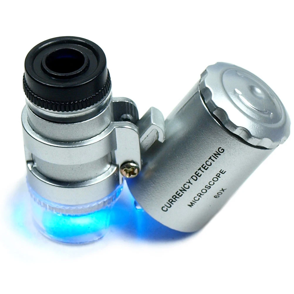 60x Mini Pocket LED UV Jewellers Loupe Microscope Glass Jewellery Magnifier Drop Shipping