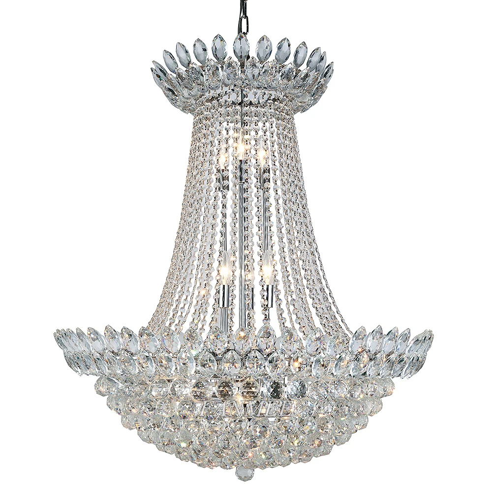 

Clear Crystal Empire Chandelier Light LED Chrome Gold Finish Luxury Postmodern Indoor Hanging Lamp Art Deco Staircase Showroom