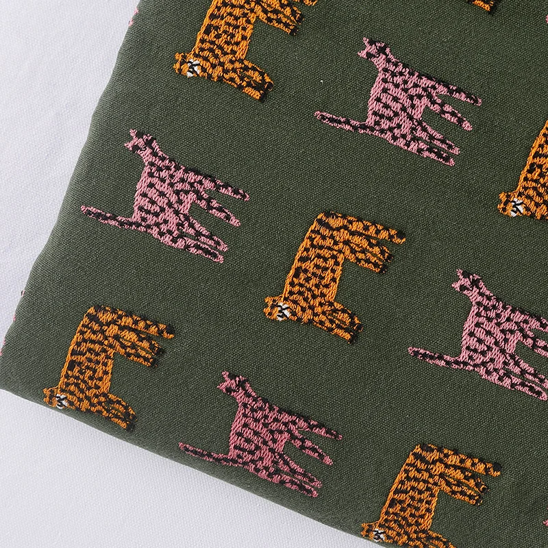 Cartoon Jungle Iittle Leopard Embroidery Pattern Handmade DIY Thick Iinen Cotton Cloth Clothing Pillow Fabric
