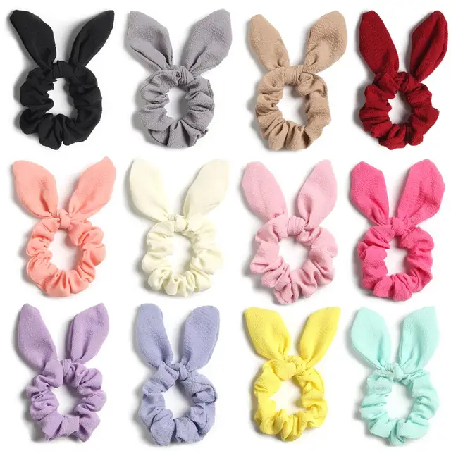 Furling Girl 1PC Solid Color Rabbit Ears Polyester Hair Ponytail Holder Opaski do włosów Elastyczne opaski do włosów dla kobiet Akcesoria do włosów
