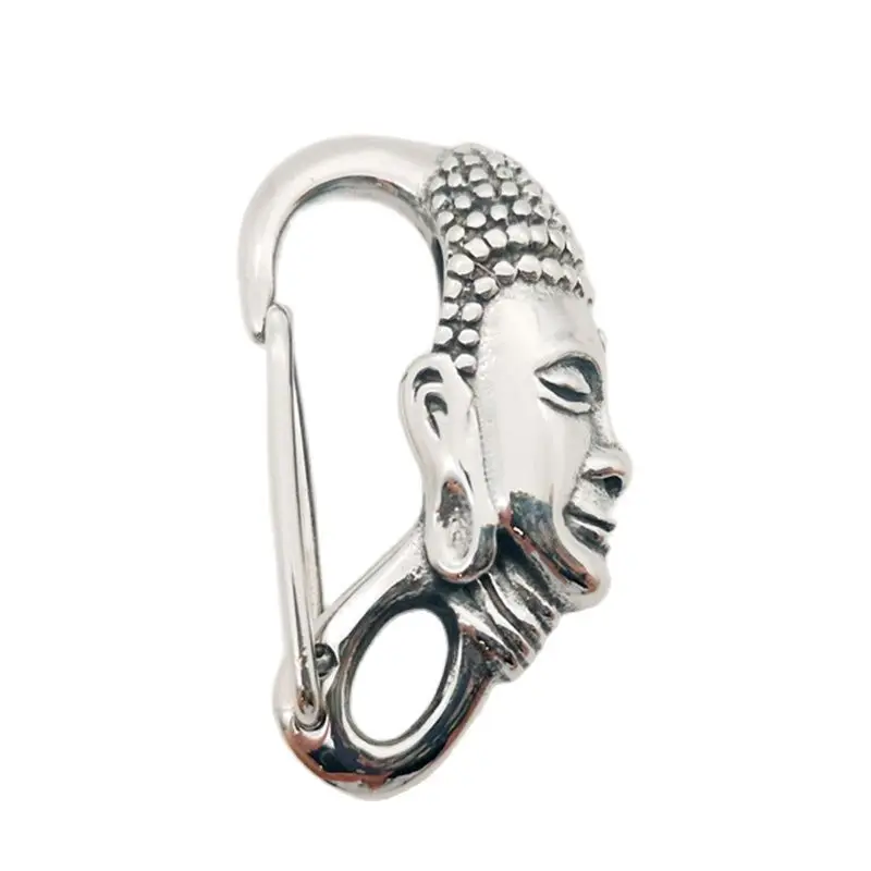 2021 SS 316L Stainless Steel Religious Buddha Key Ring Vintage Silver Color Amulet Buddha Key Holder Chain Gift Men Women