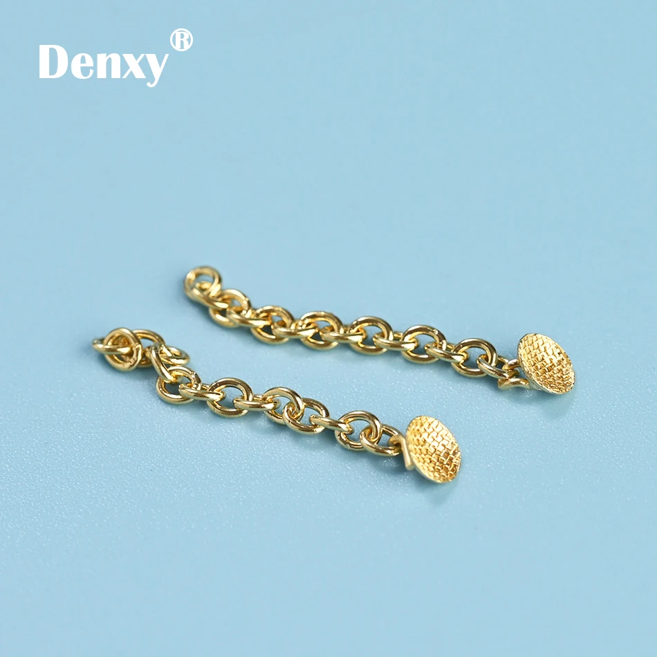 Denxy 10pcs High Quality Golden Lingual Button Chain Orthodontic Lingual Button Golden Dental Traction Orthodontic Bracket