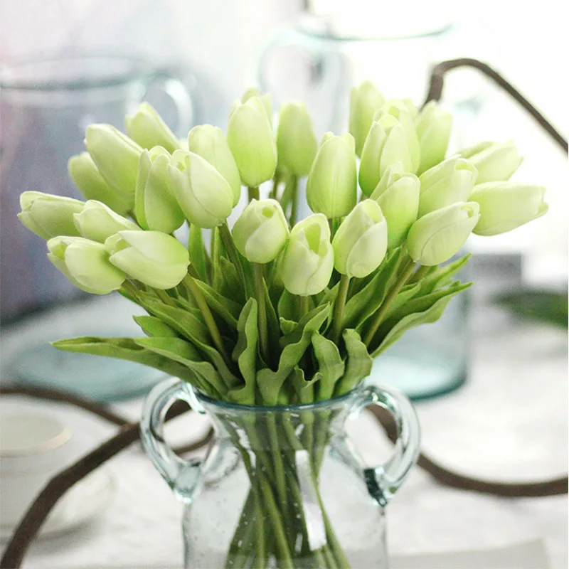 20 Heads Artificial Tulips Flowers Bouquet for Home Room Office Party Wedding Decoration Excellent Gift Idea for Mothers Day