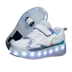 Children Roller Skate Shoes 2 Wheels LED Shoes USB Rechargeable Wheeled Sneakers Luminous Glowing Skating Sneakers Unisex