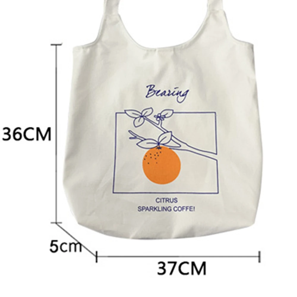 Ins Simple Fruit Orange Canvas Bag Literary Women's Canvas Bag Vest Style Simple Portable Shoulder Bag Foldable Eco Grocery Tote