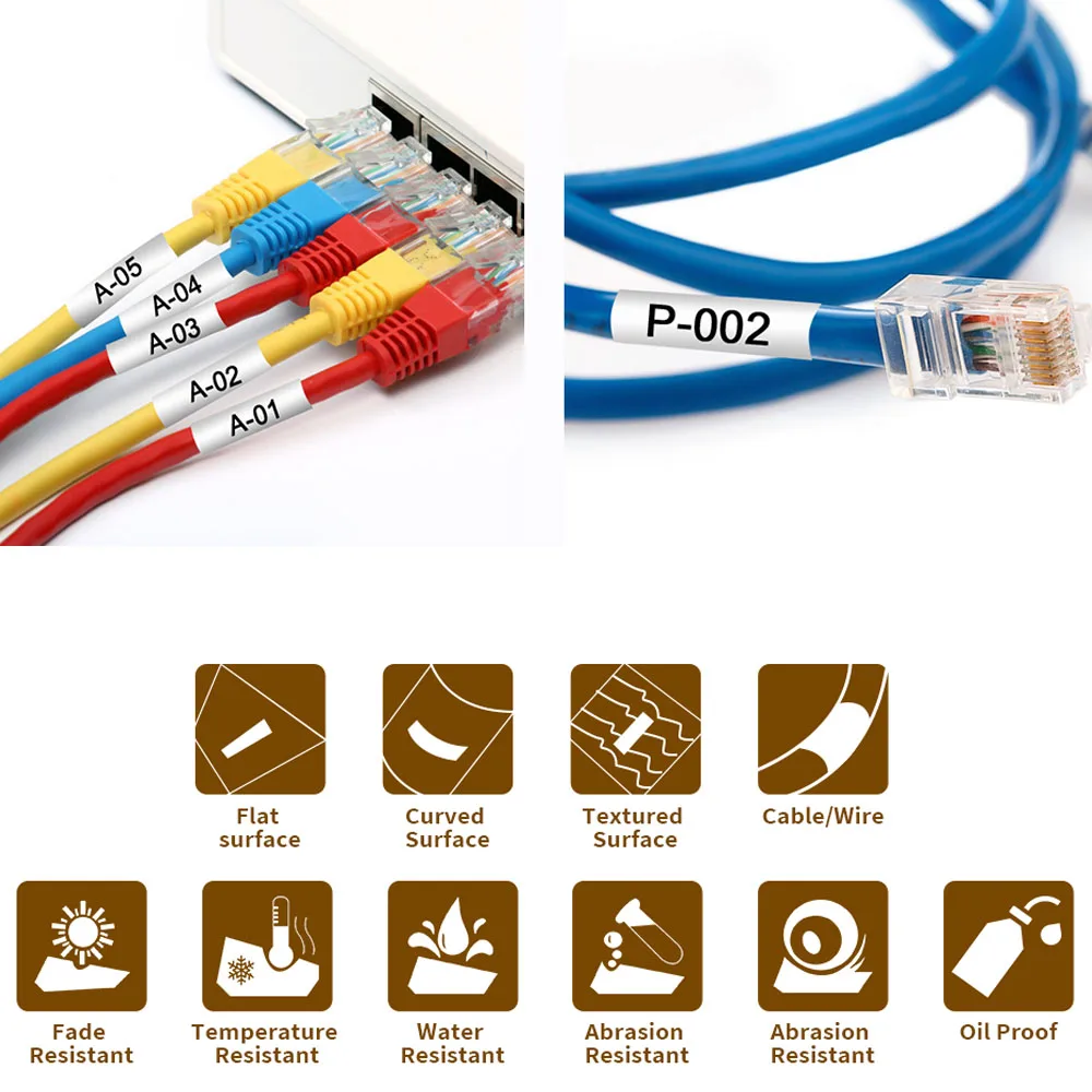 Fita do tubo do psiquiatra do calor para Dymo RHINO 5200, 6-24mm IND, preto no branco, preto no amarelo, 18051, 18052, 18053, 18054, 18055, 18056,