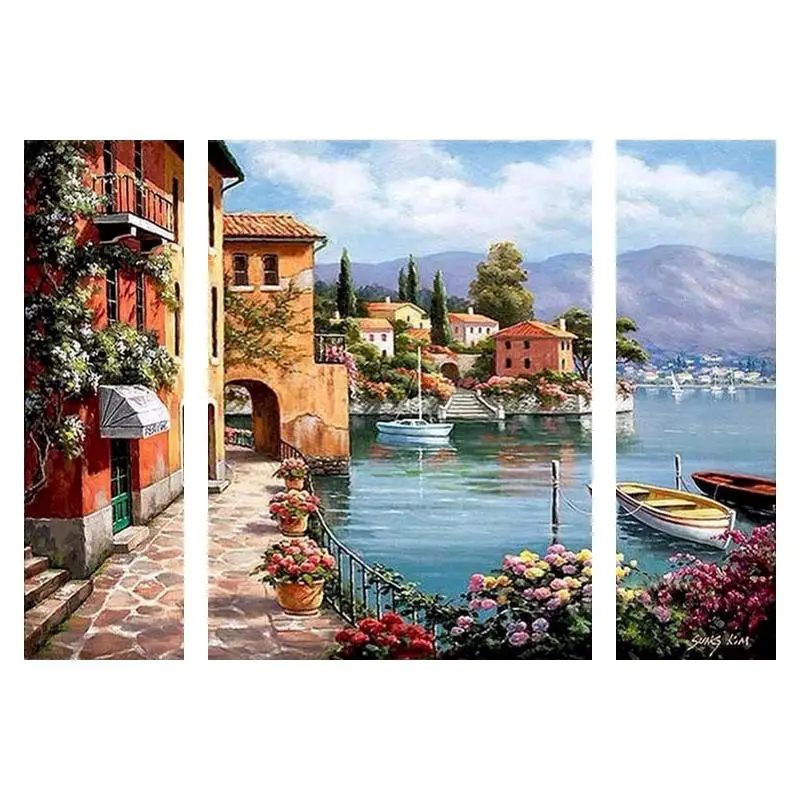 

GATYZTORY 3pc/set DIY Frame Paint By Numbers Seaside Scenery Wall Art Picture By Numbers For Home Decors Artcraft Canvas Paint