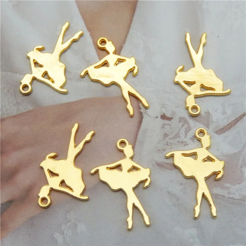 GraceAngie 20PCS  Dancing Ballet Girl Charms Gold Color Pendant Fit For Necklace Bracelet DIY Accessories Dangle Earrings