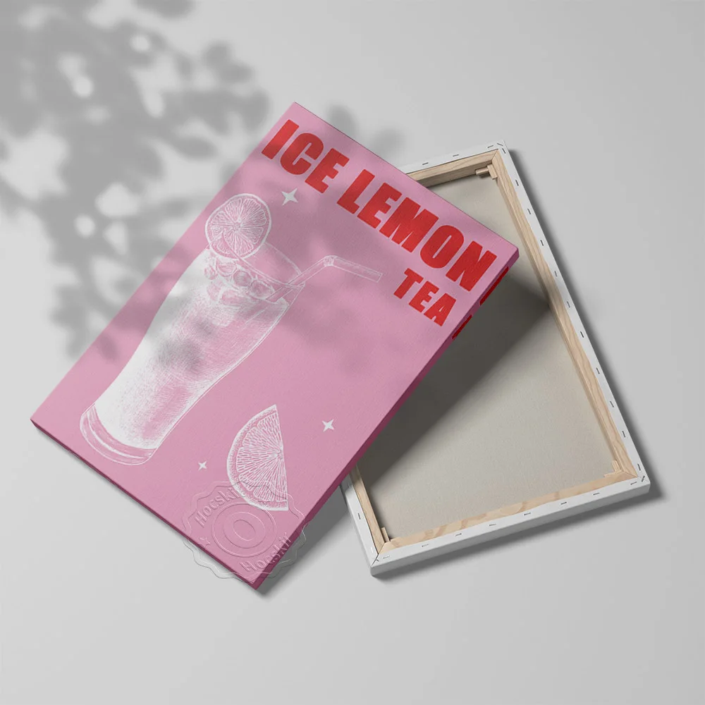 Menú de bebidas frías, recetas, impresiones artísticas de pared, póster, pintura en lienzo de boceto de té de limón helado, tienda de postres minimalista moderna, decoración del hogar