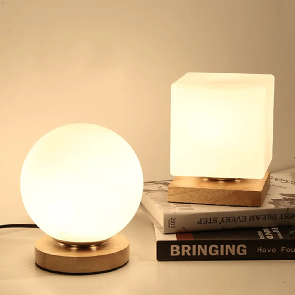 

Mengjay Modern bedroom table lamp solid wood glass night light warm E27 living room desk bedside lamp creative simplicity