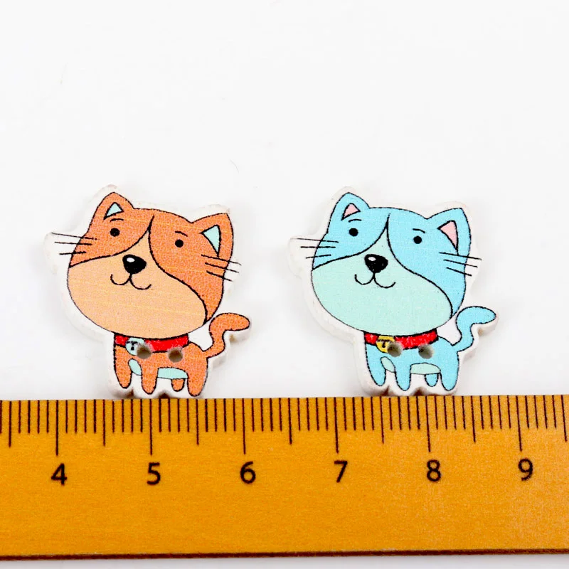 30pcs Wholesale Natural Wooden Buttons Colorful Mixed cat Scrapbook Sewing Accessories DIY Craft 24x24mm