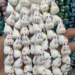 5pcs 18x12mm Hand Painted Little Rabbit Ceramic Beads For Jewelry Making DIY Loose Animal Bead Bracelet Pendant Accessories