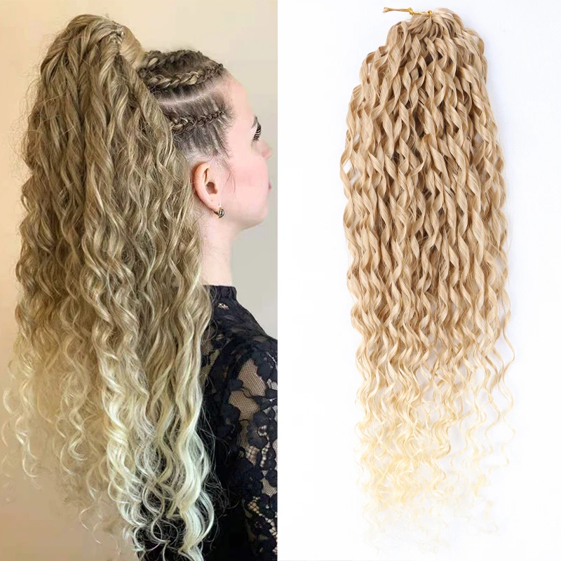 เต็มรูปแบบ24 "ยาว Water Wave Crochet Braiding Hair Extension สีชมพูสีบลอนด์ Afro Curly Hair ภาษาฝรั่งเศสคำ Curl โครเชต์ Braids