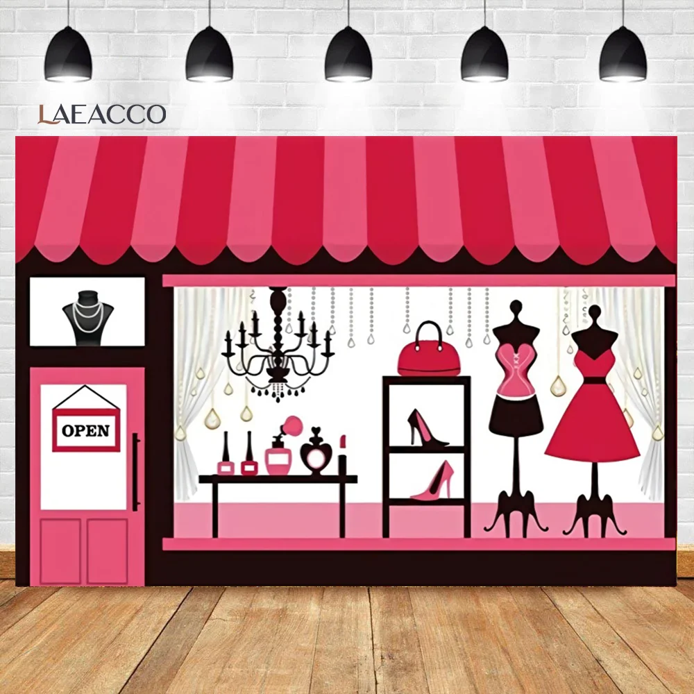 

Laeacco Princess Pink Cartoon Supermarket Shopping Photocall Background Baby Poster Portrait Customized Photographic Backdrops