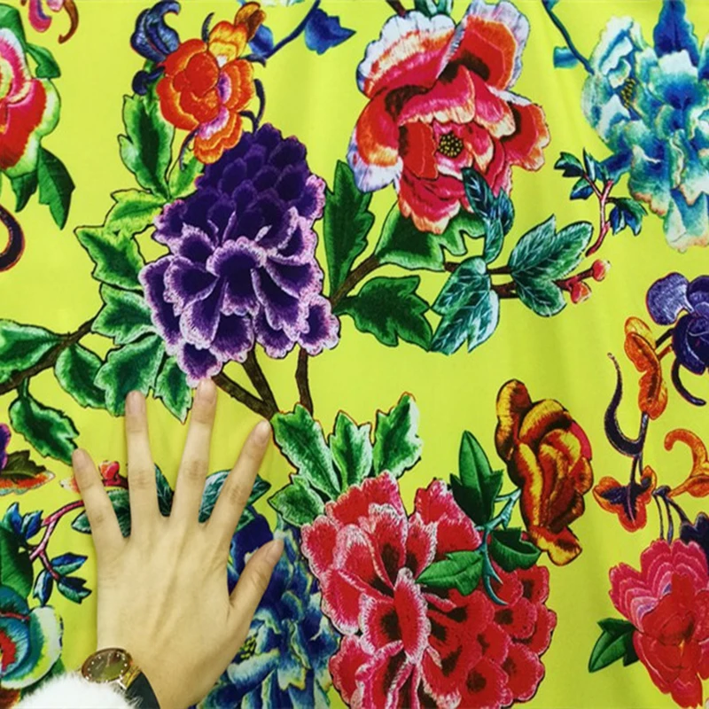 Good,Yellow,4 Ways Stretch,Milk Silk Knit Cotton/Spandex Fabric,Peony Flower Print Fabric,Diy Sewing Women Dress/T-Shirt/Pants