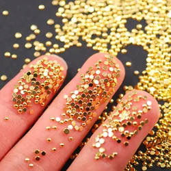 1000Pcs Gold 1/1.5/2mm Nail Art Rhinestones Metal Nail Beads Alloy Gem Stones Flatback Nail Art Charms For Manicure 3D Stones
