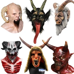 Horn Devil Demon Latex Mask Realistic Krampus Demon Mask Chirstmas Costume Headwear Party Horrible Props