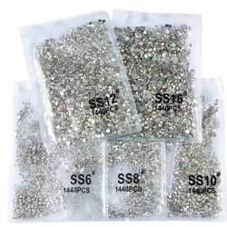 1440pcs/Bag SS3-SS20 Clear Crystal AB Color 3D Nail Art Rhinestones Garment Non HotFix Flatback Glass Stones Nail Decorations VB