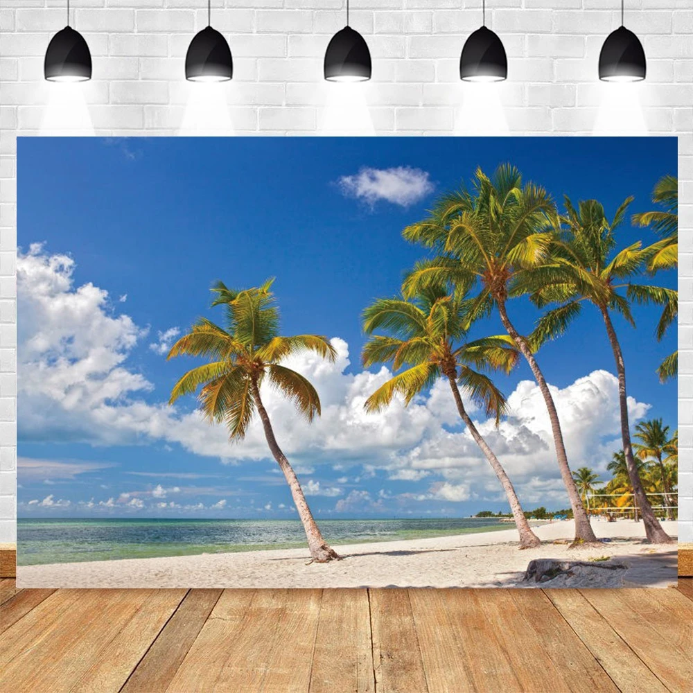 Summer Sunshine Luau Tropical Beach Backdrop  Birthday Hawaii Sky Seaside Island Palm Tree Party Decor Holiday Kids Portrait