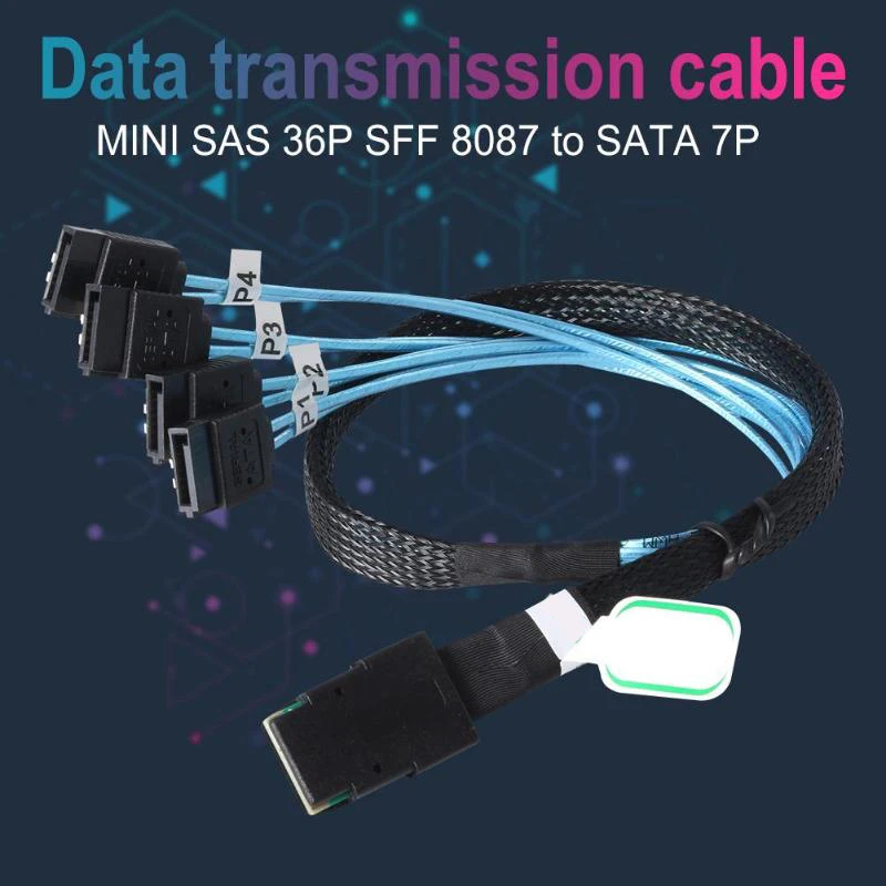 Sas Sata สาย Mini-SAS SFF-8087ถึง4สาย SATA Mini SAS 4i SFF8087 36P ถึง4 SATA 7P 12Gbps 50Cm ไดรฟ์ข้อมูล