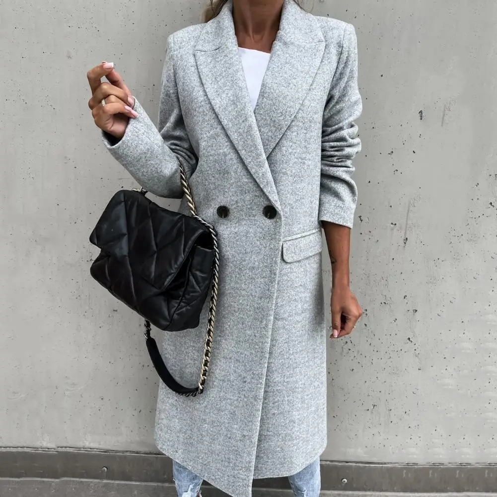 Temperament  Elegant Women Suit Collar Elegant Long Blazer Cardigan Coat Button Placket   for Going Out