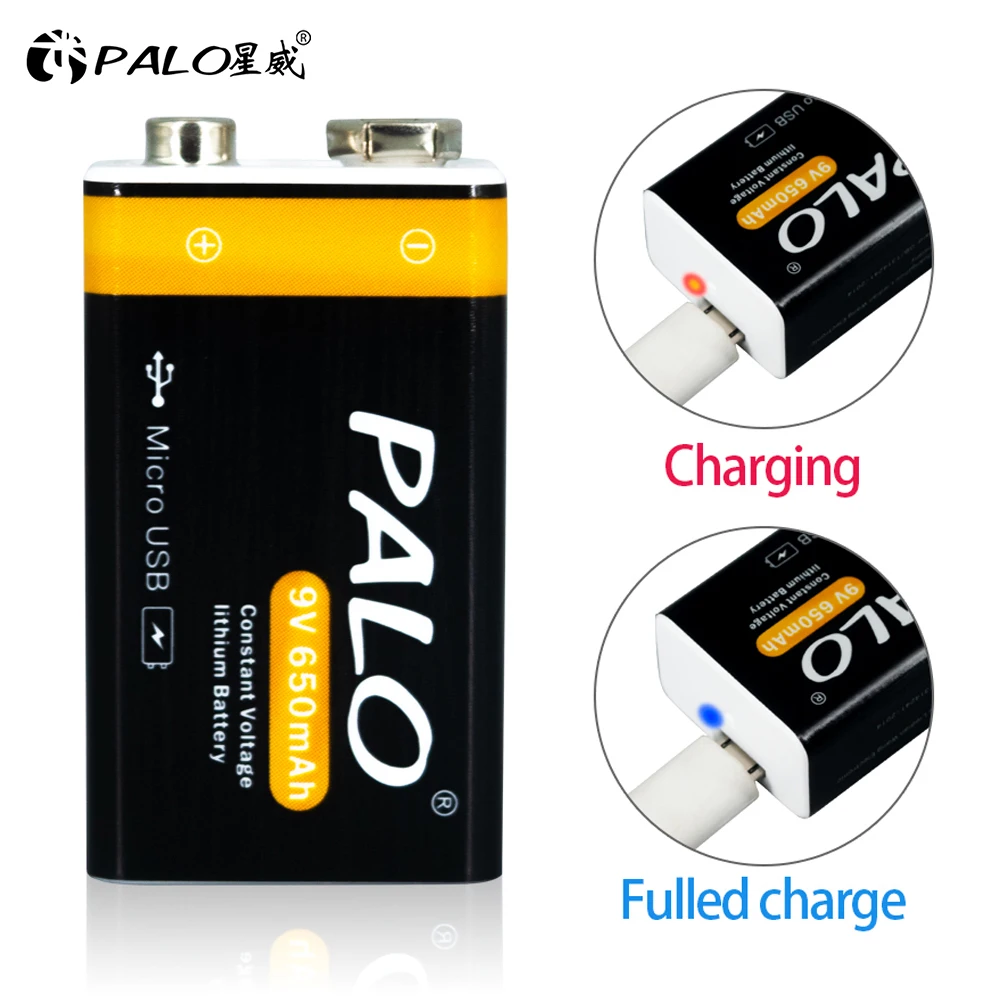 

PALO 9v usb rechargeable battery 650mAh lithium 6f22 9V li-ion batteries for multimeter Smoke alarm metal detector batteries