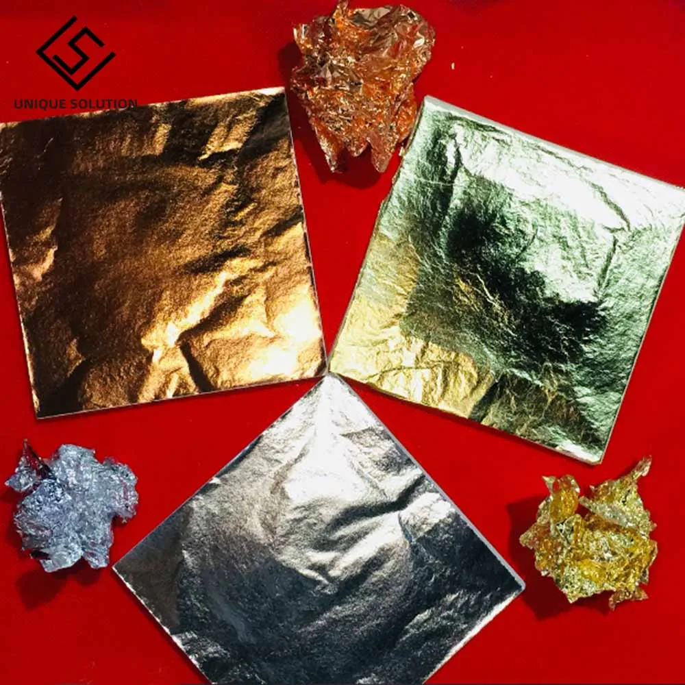 100Pcs DIY Craft Decor Gold Silver Copper Foil Wrapper Cosmetics Furniture Home Surface Decoration Gilding Paper Sheets 14x14cm