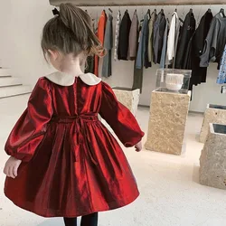 Baby Girl Princess Velvet Vintage Dress Long Sleeve Toddler Girl Vestido Collar Xmas Party Ball Birthday Baby Clothes 1-7Y