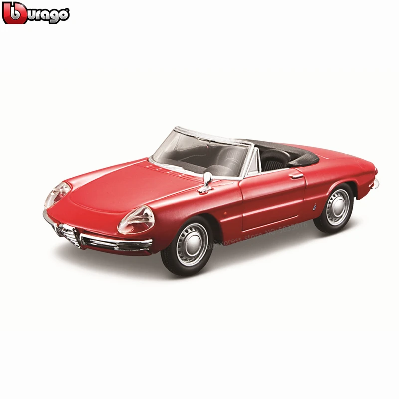 Bburago 1:32 1966 Alfa Romeo Spider simulation alloy car model plexiglass dustproof display base package Collecting gifts