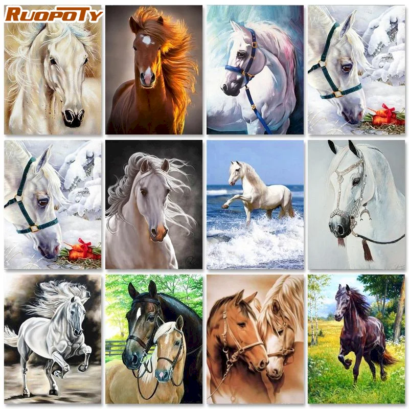 Horse Painting By Numbers Animal Oil Diy Drawing Canvas Picture HandPainted Coloring Kits Reflection Paint Gift Acrylic Adult Wa