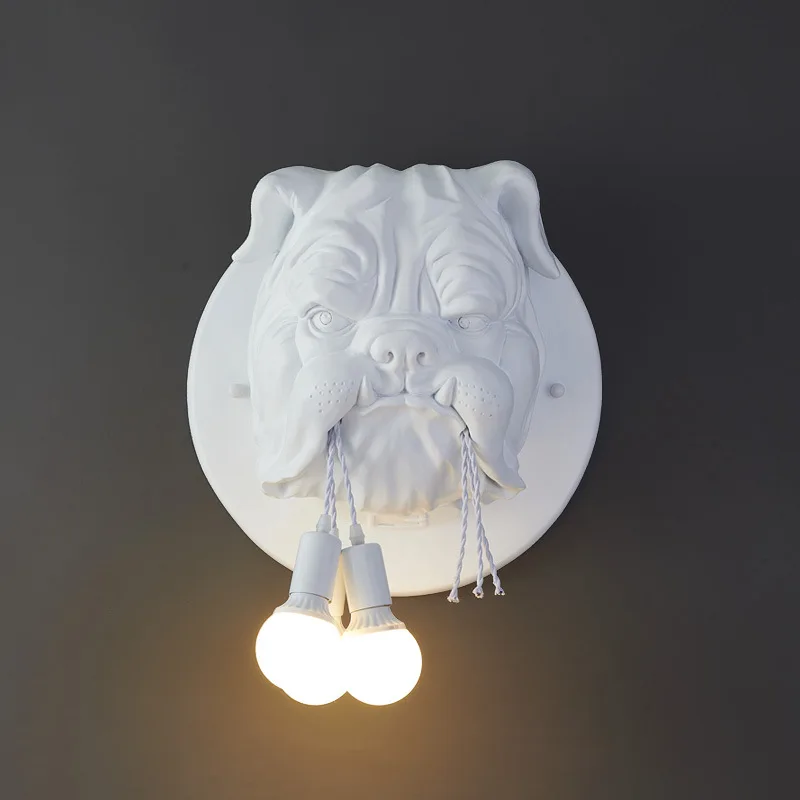 Animal Bulldog Led Wall Light Creative Art Design Resin Wall Lamps for Living Room Bedroom Background Bar KTV Wall Decor Lights