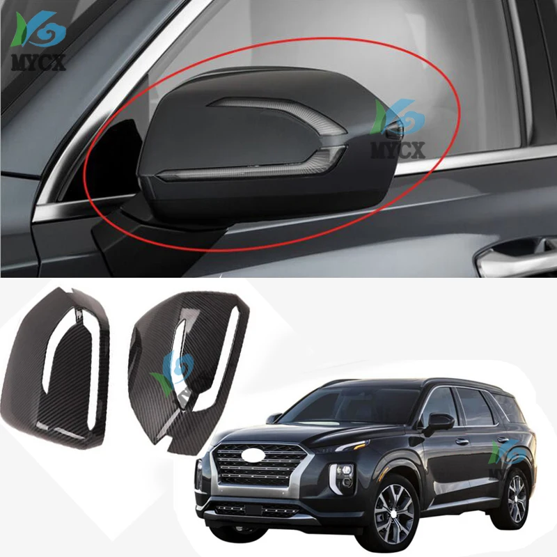 For Hyundai Palisade 2019 2020 ABS carbon fiber Car Side Door Rearview Mirror Protect Frame Cover Trims Car Styling Accessories