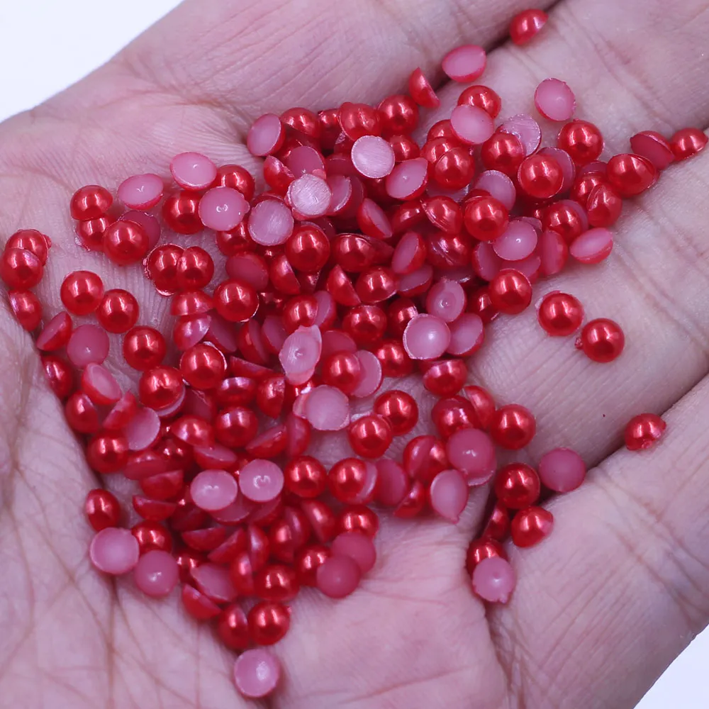 100-1000Pcs Red Half Round Resin Imitation Flatback Pearl Beads For Nail Art DIY Craft Jewelry Cameo Cabochon Decoration 2-10mm