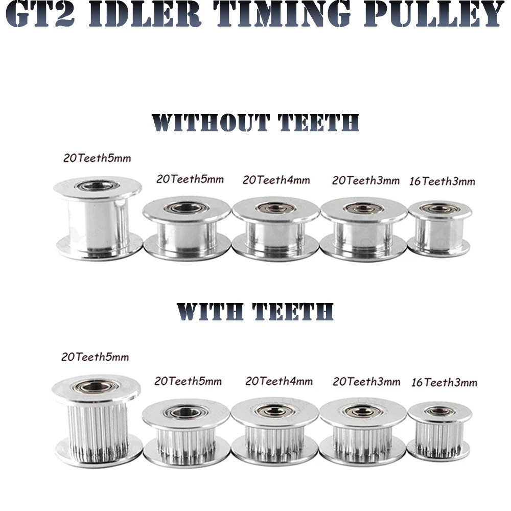 GT2 Idler Timing Pulley 16-tooth 20-Teeth with 3mm or 5mm Bore with Bearings for 3D Printer Parts Timing Belt 6mm 10mm