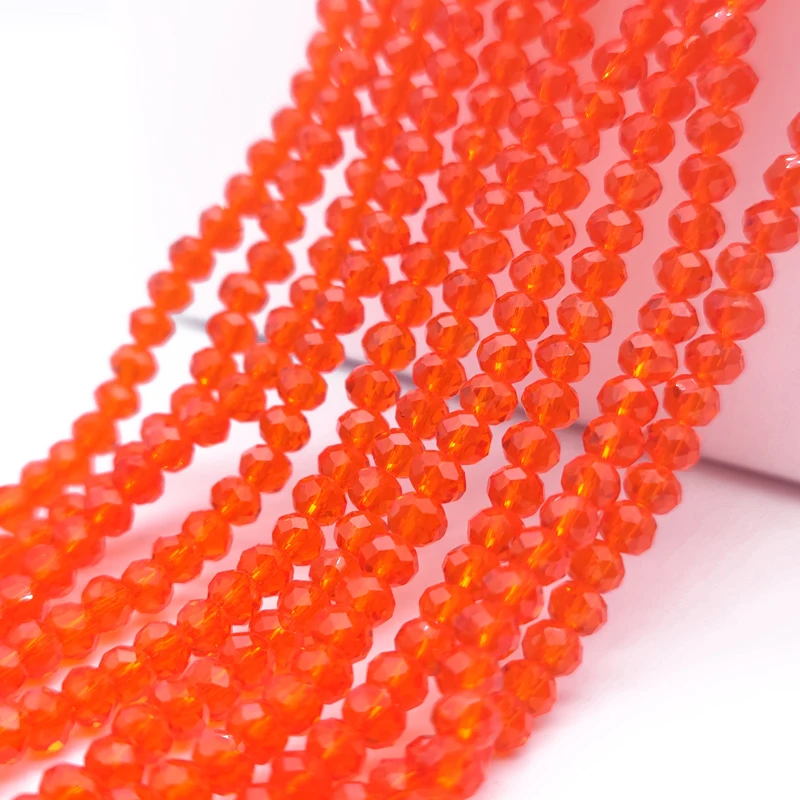 2 3 4 6 8mm Faceted Flat Orang-red Clear Czech Glass Beads Round Crystal Loose Beads for Jewelry Making DIY Bracelet Necklace