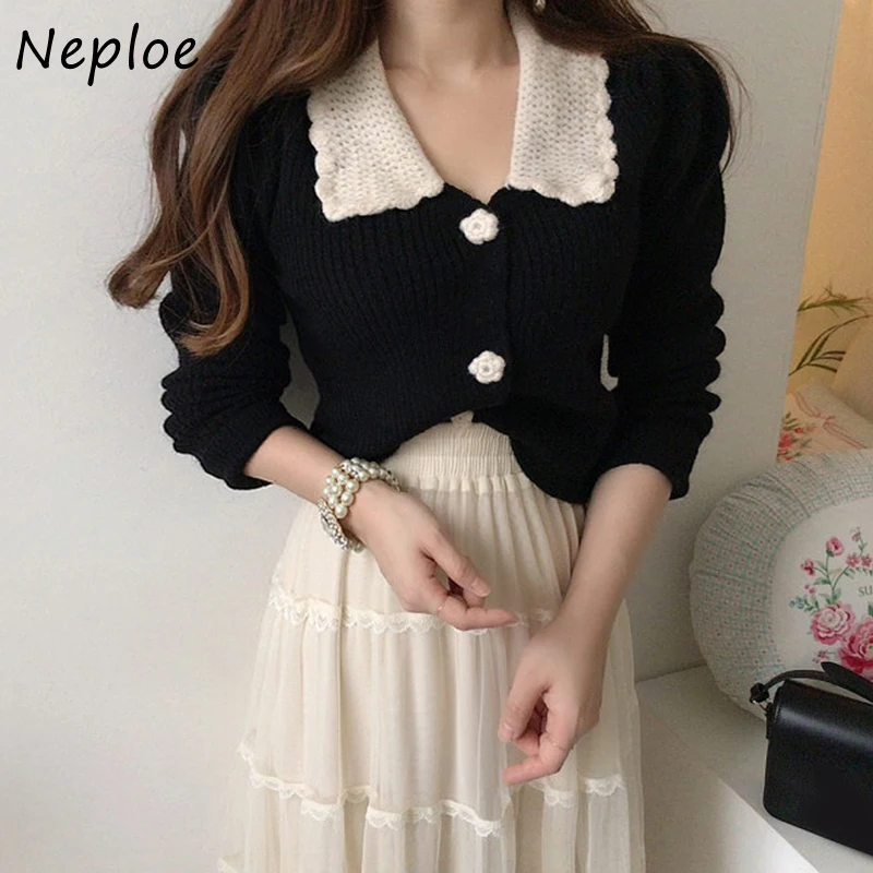 Neploe Fashion Chic Button Decoration Sweater Cardigan Woman Turn-down Collar Long Sleeve Women Cardigans Fall 2024 Knitted Top